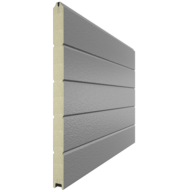 Панель секционных ворот серого цвета в дизайне Горизонтальная полоса Гофра