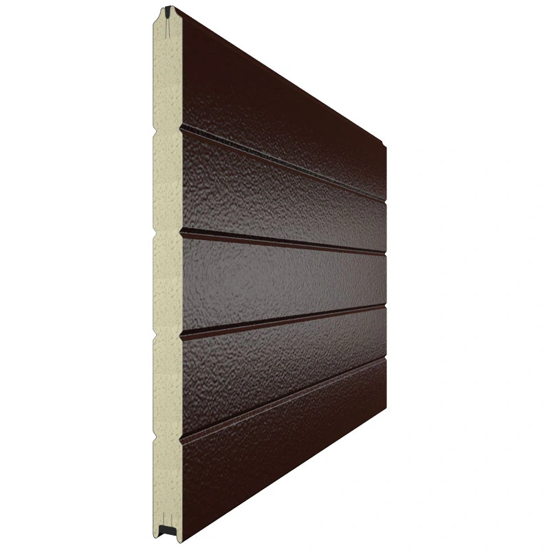 Панель секционных ворот красно-коричневого цвета в дизайне Горизонтальная полоса Гофра