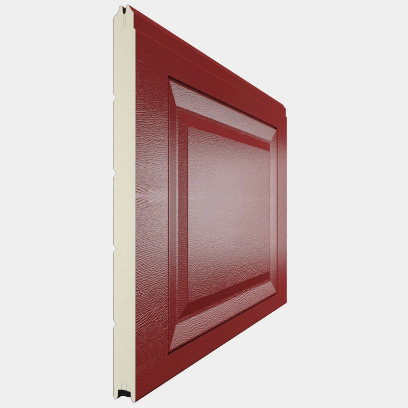 Панель секционных ворот красного цвета в дизайне Филенка