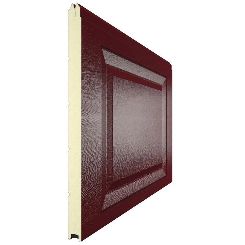 Панель секционных ворот бордового цвета в дизайне Филенка