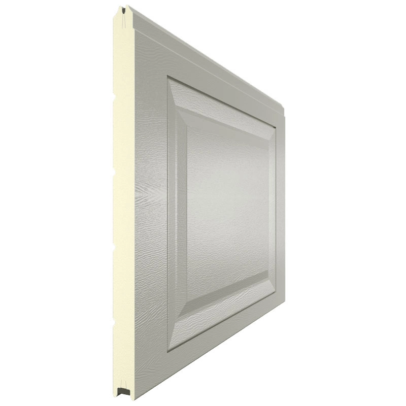 Панель секционных ворот серого цвета в дизайне Филенка