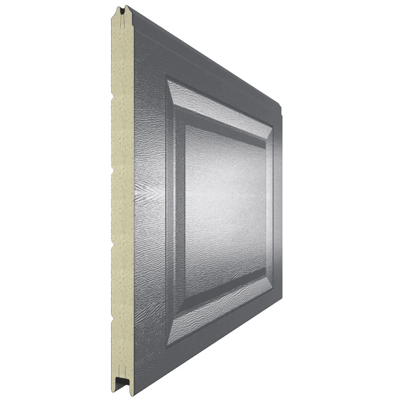 Панель секционных ворот цвета графит в дизайне Филенка