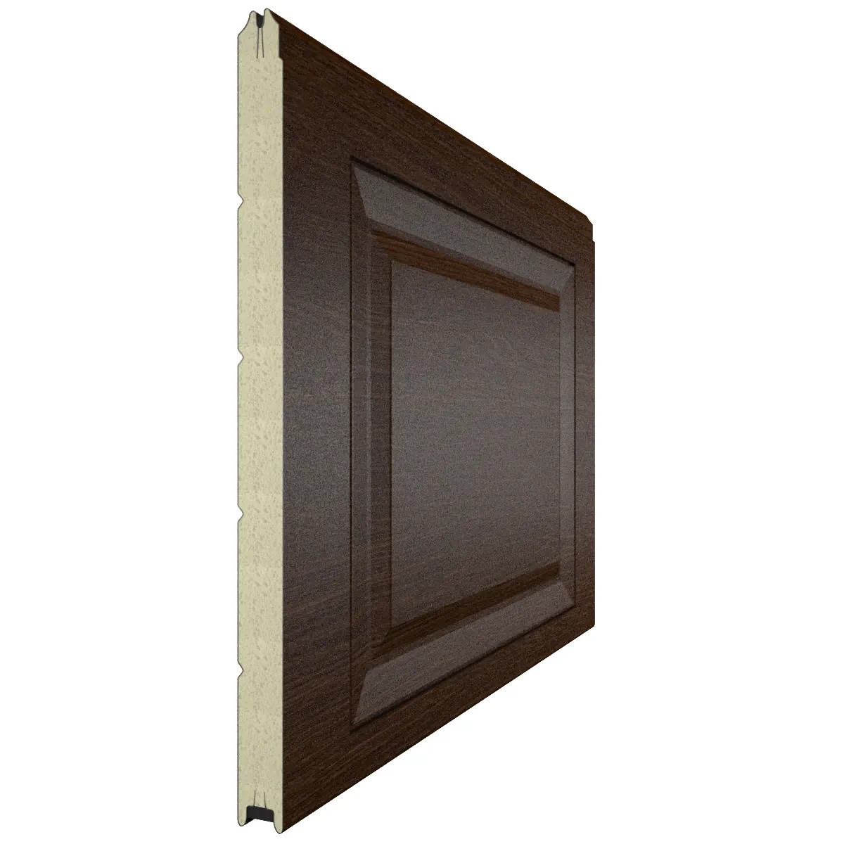 Панель секционных ворот в имитации дерева Темный дуб с дизайном Филенка