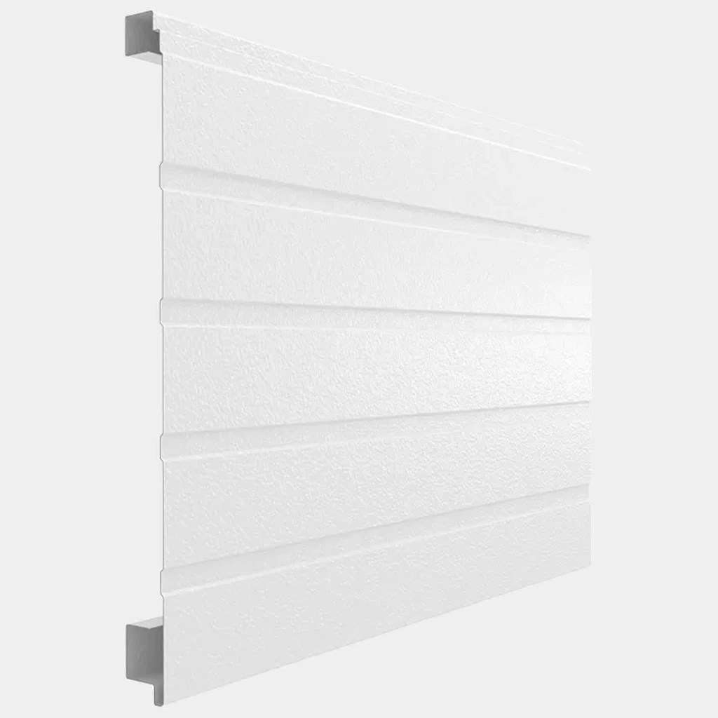 Панель секционных ворот белого цвета 9003 в дизайне Стукко