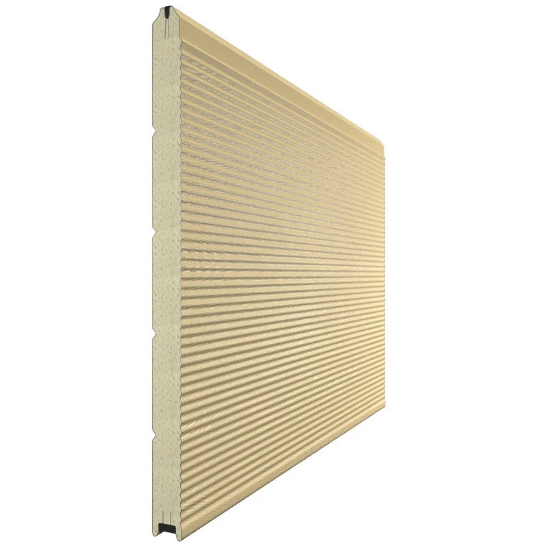 Панель секционных ворот бежевого цвета в дизайне Волна  RAL 3005