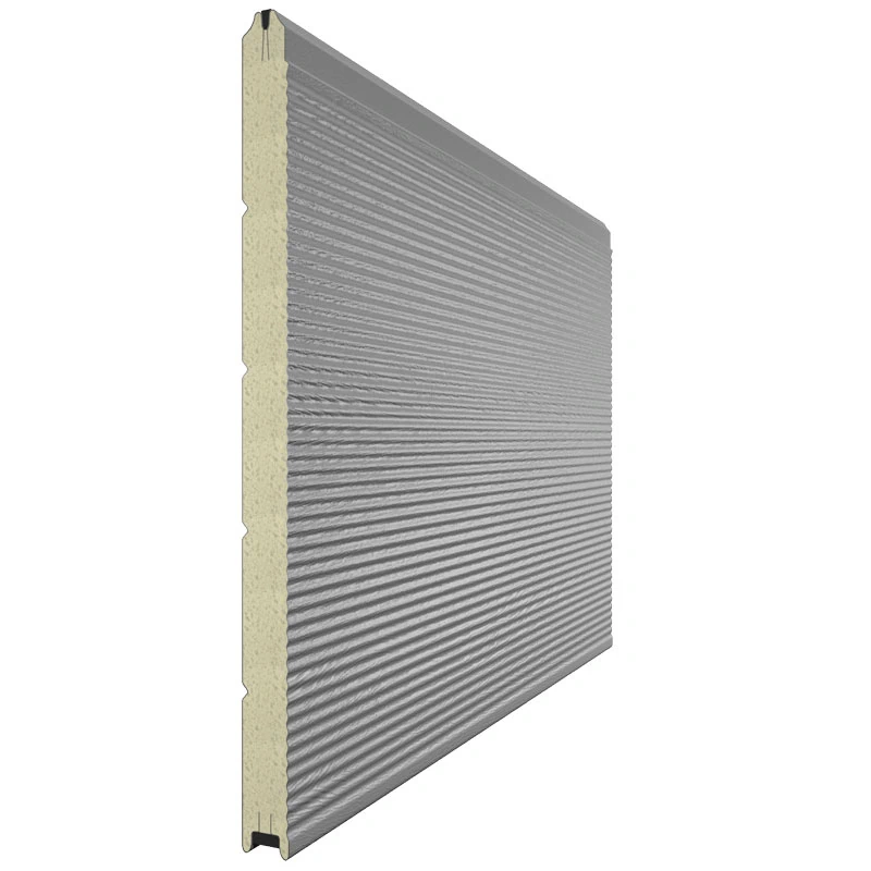 Панель секционных ворот синего цвета в дизайне Волна серого цвета RAL7004