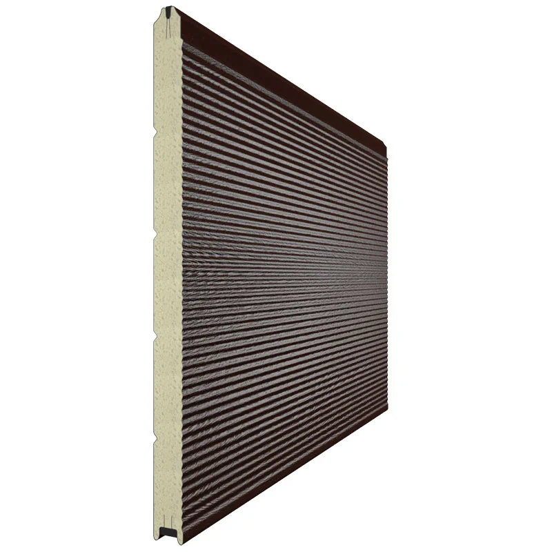 Панель секционных ворот красно-коричневого цвета в дизайне Волна  RAL 7024