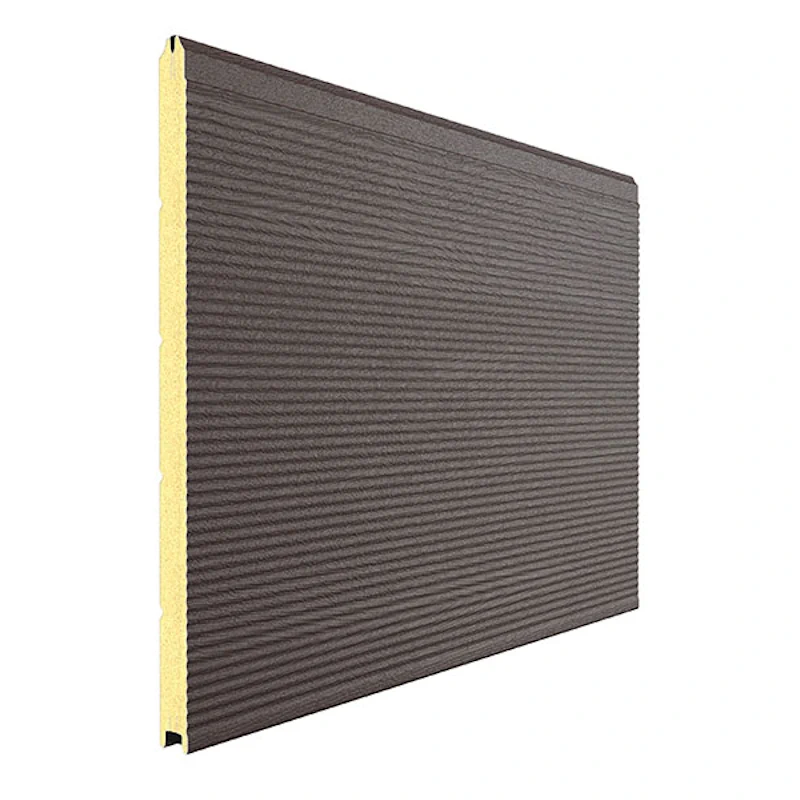 Панель секционных ворот в цвете красно-коричневый <мороз> RAL 8017 , в дизайне Волна  RAL 7024