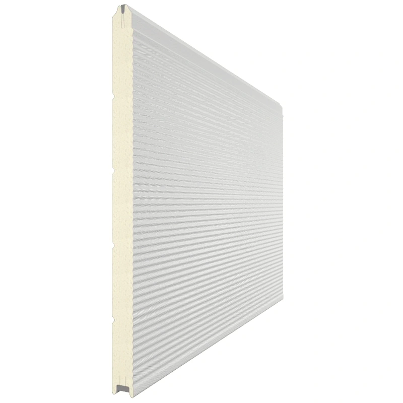 Панель секционных ворот серебристого цвета в дизайне Волна  RAL 3005