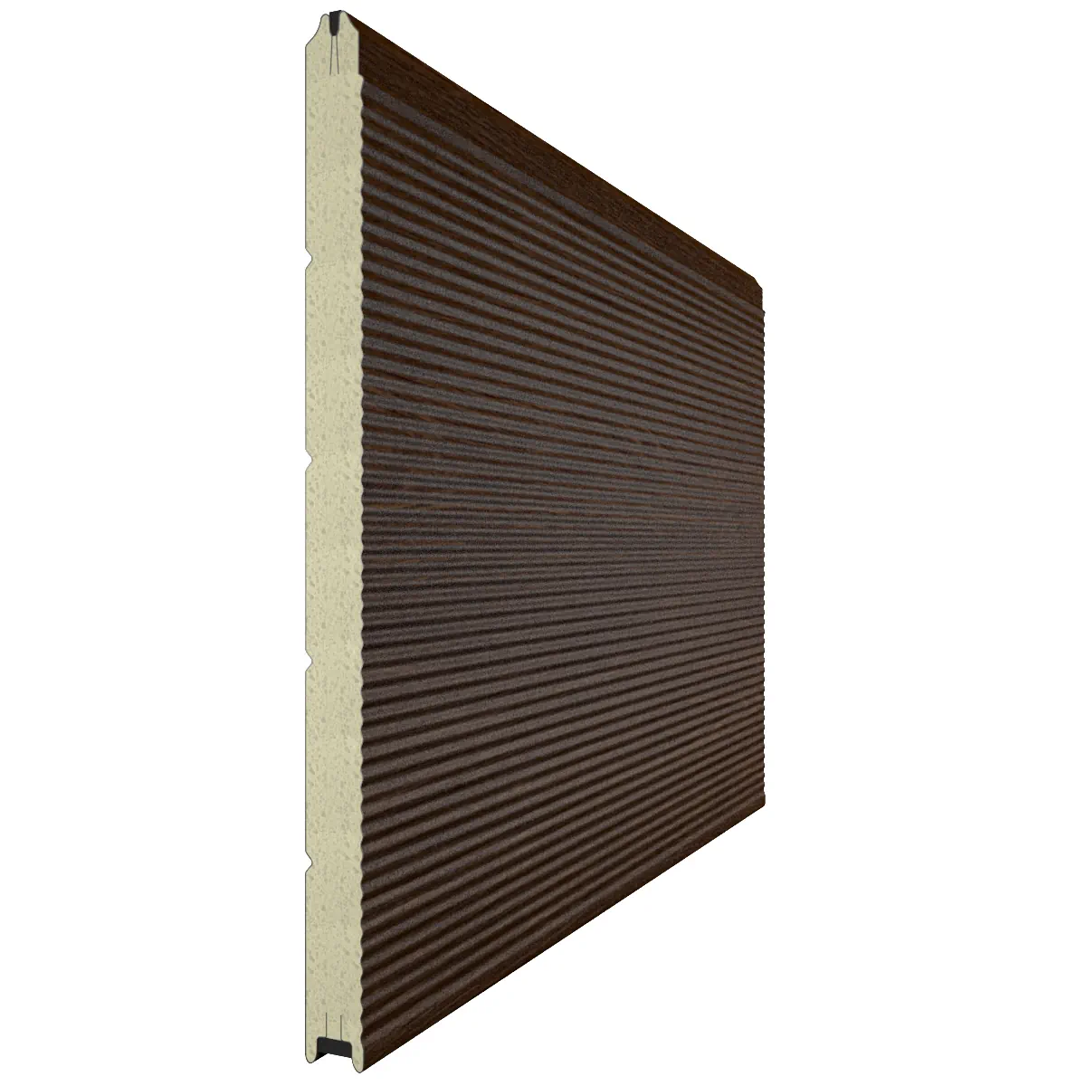 Панель секционных ворот в имитации дерева Темный дуб с дизайном Волна RAL 7024