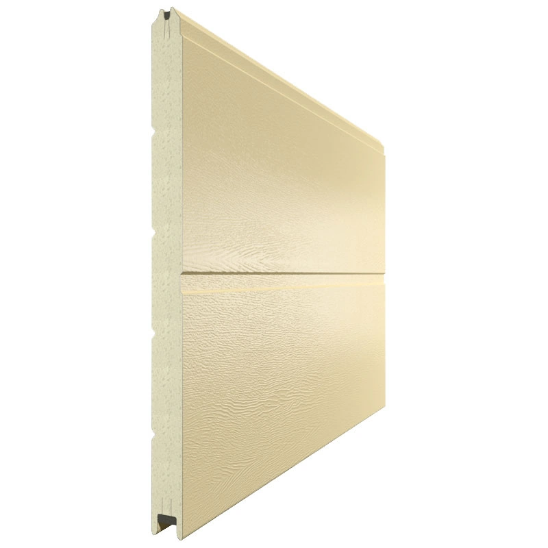 Панель секционных ворот бежевого цвета в дизайне Широкая полоса