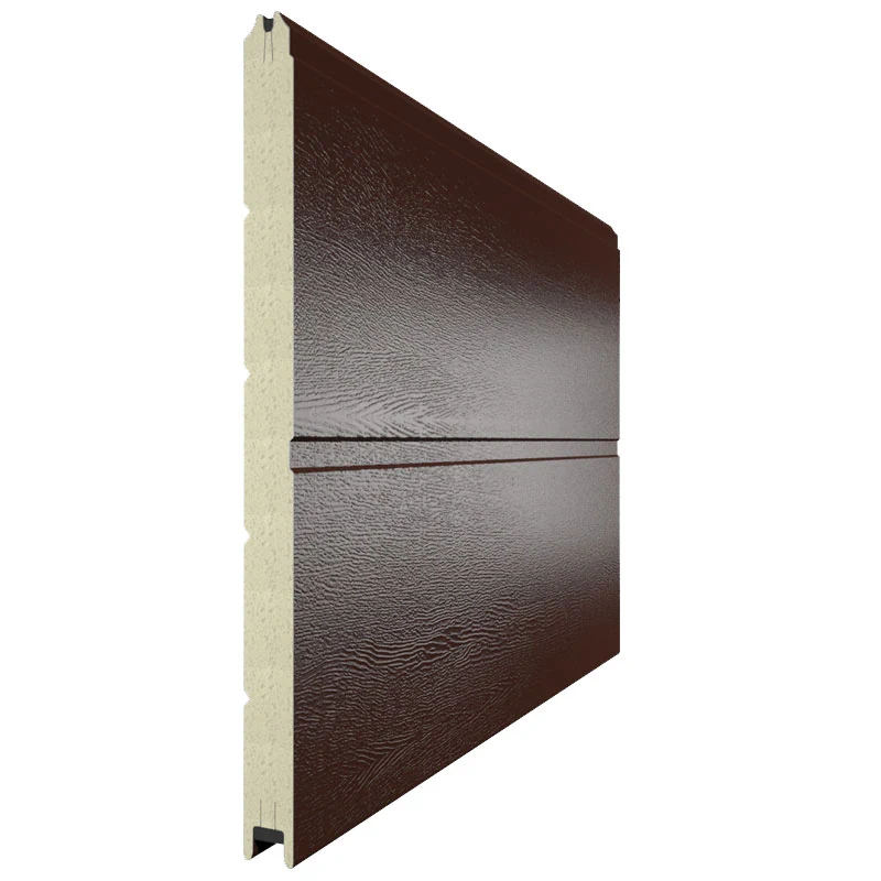 Панель секционных ворот красно-коричневого цвета в дизайне Широкая полоса