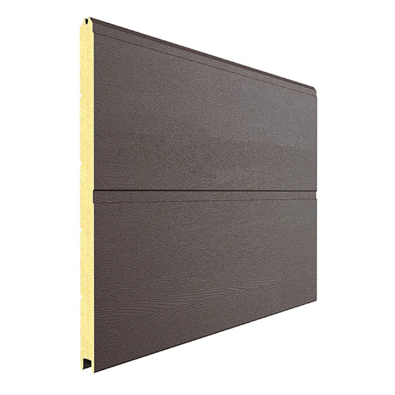 Панель секционных ворот в цвете красно-коричневый <мороз> RAL 8017 , в дизайне Широкая полоса