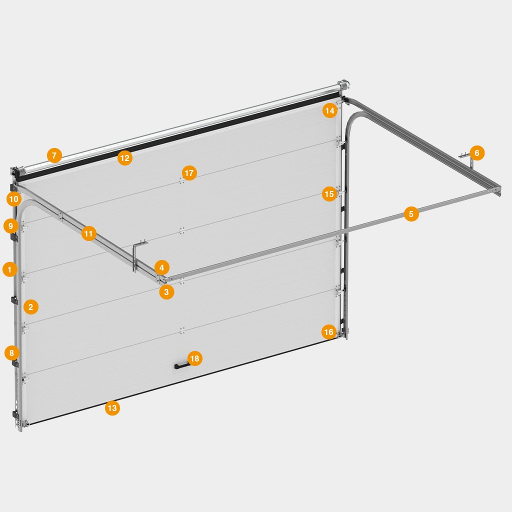 Конструкция подъемных секционных ворот с алюминиевыми панелями RSD02 LUX