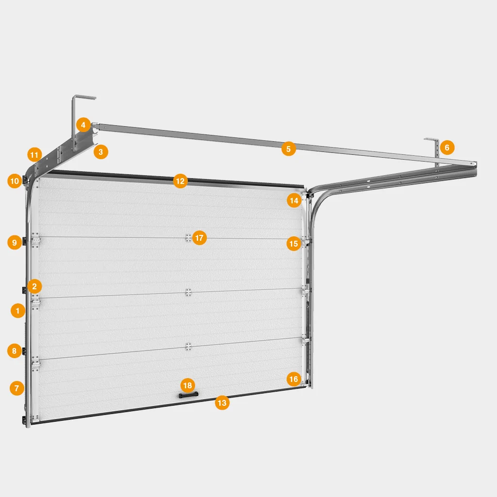 Конструкция подъемных секционных ворот с алюминиевыми панелями RSD01 LUX