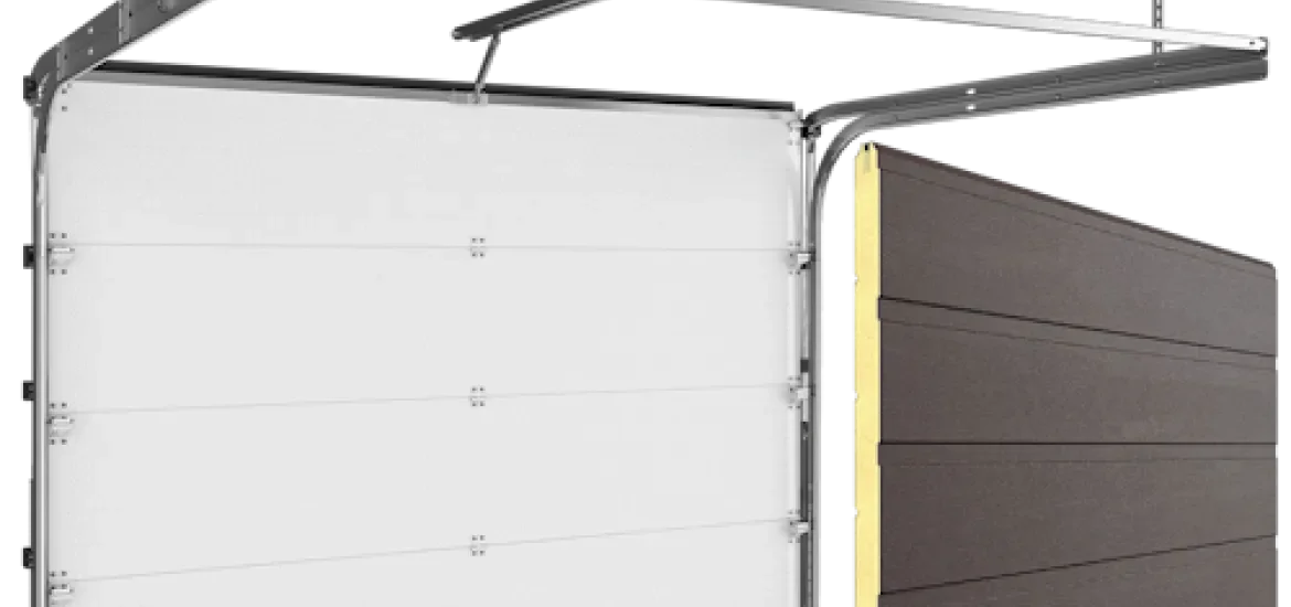 Ворота секционные подъемные RSD01 BIW красно коричневый мороз