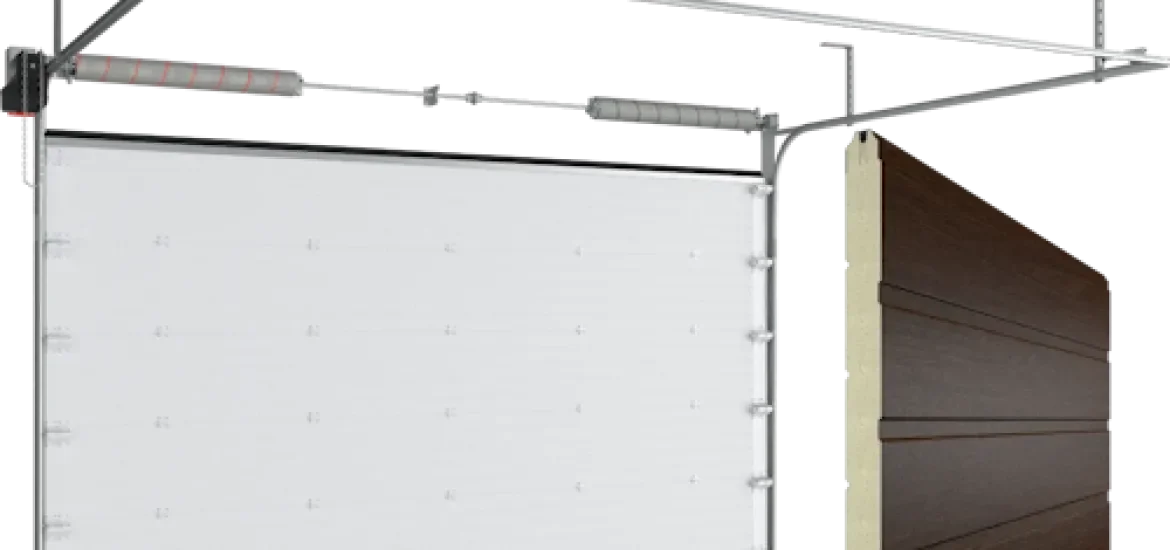 Ворота секционные промышленные ISD01 темный дуб