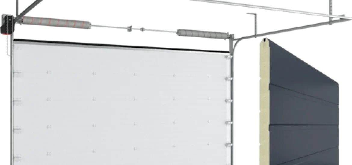 Ворота секционные промышленные ISD01 гладкая панель, антрацит мороз
