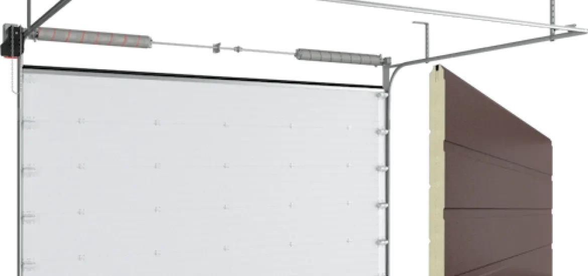 Ворота секционные промышленные ISD01 гладкая панель, красно коричневый мороз