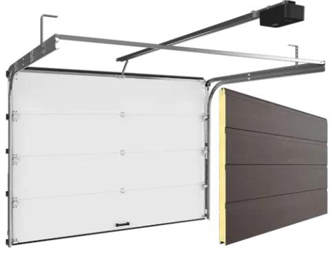 Ворота секционные подъемные RSD01 BIW красно коричневый мороз