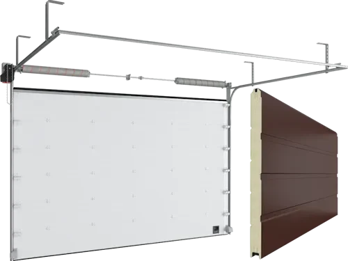 Ворота секционные промышленные ISD01 гладкая панель, красно коричневые