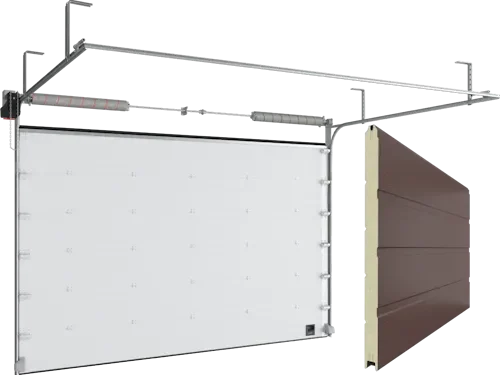 Ворота секционные промышленные ISD01 гладкая панель, красно коричневый мороз